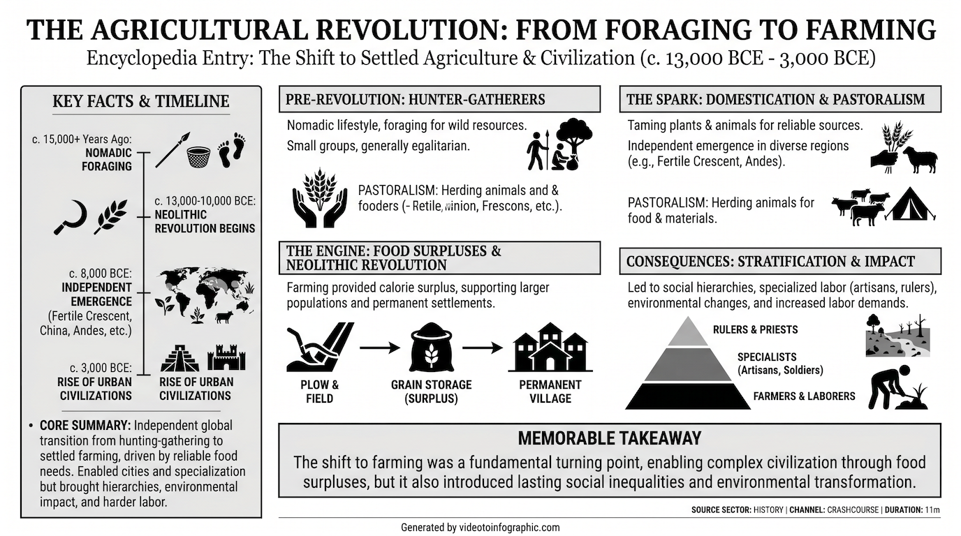 The Agricultural Revolution: From Foraging to Farming infographic